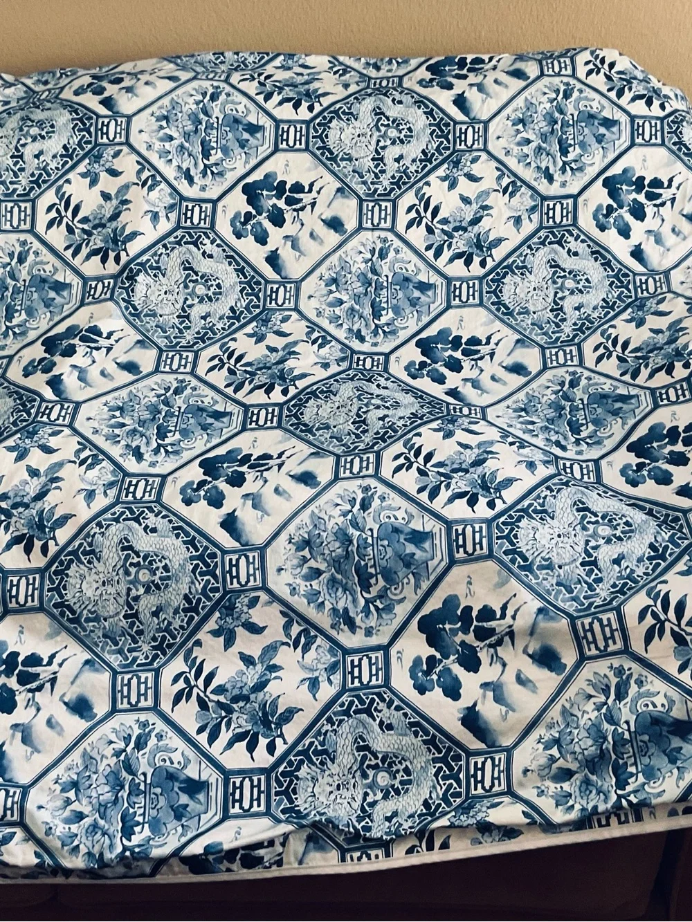 VTG Ralph Lauren Palm Harbor Octagonal Blue QUEEN Duvet Cover-Cotton Sateen-USA